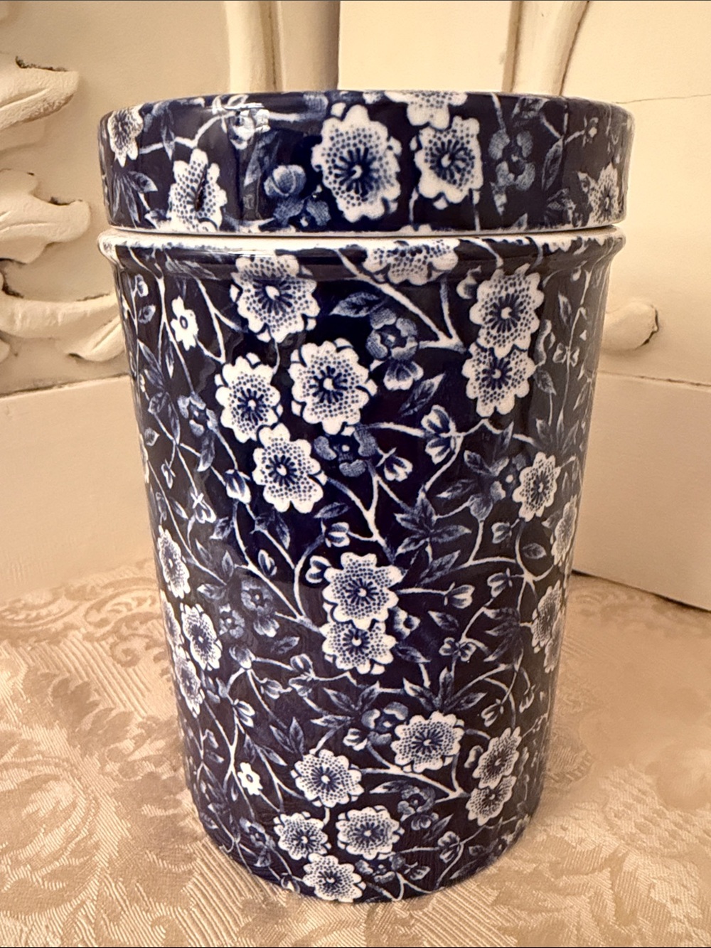 Calico 6 in. Blue and White Floral Canister